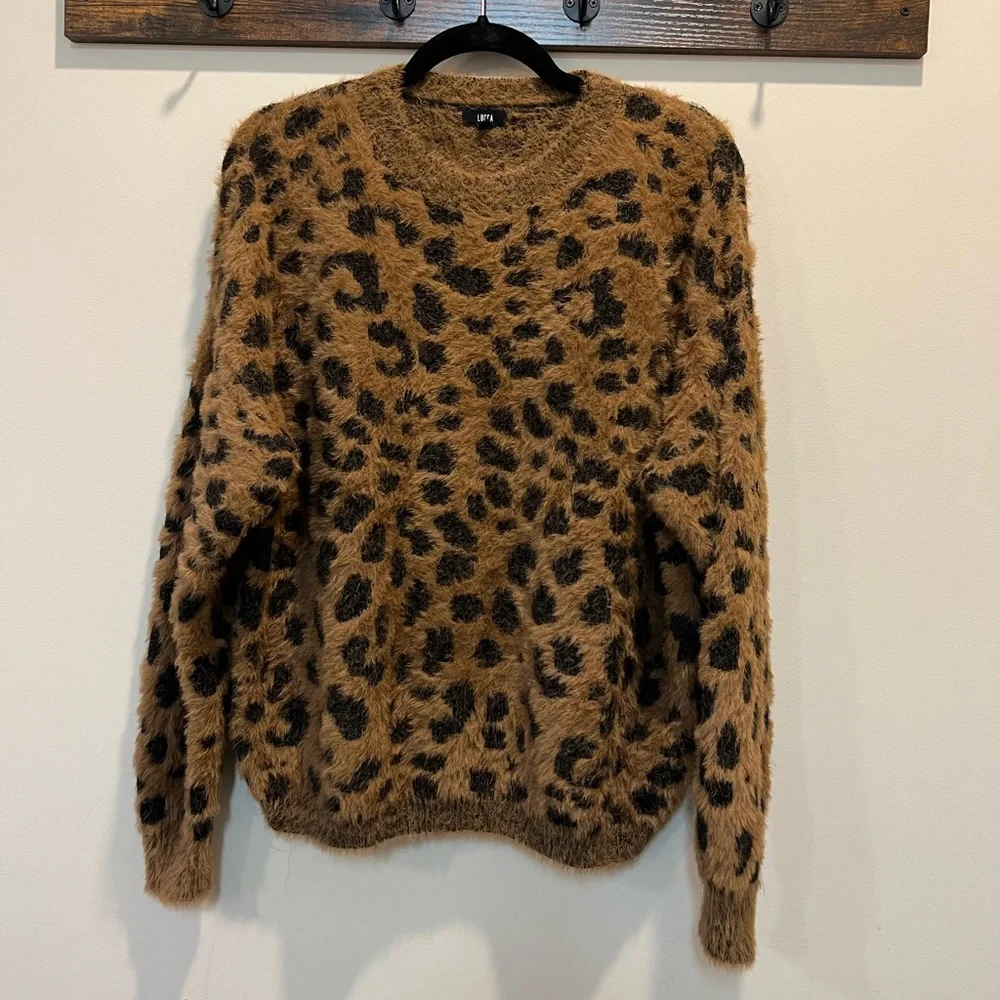 Brown Leopard Print Eyelash Knit Sweater - Picture 3 of 8